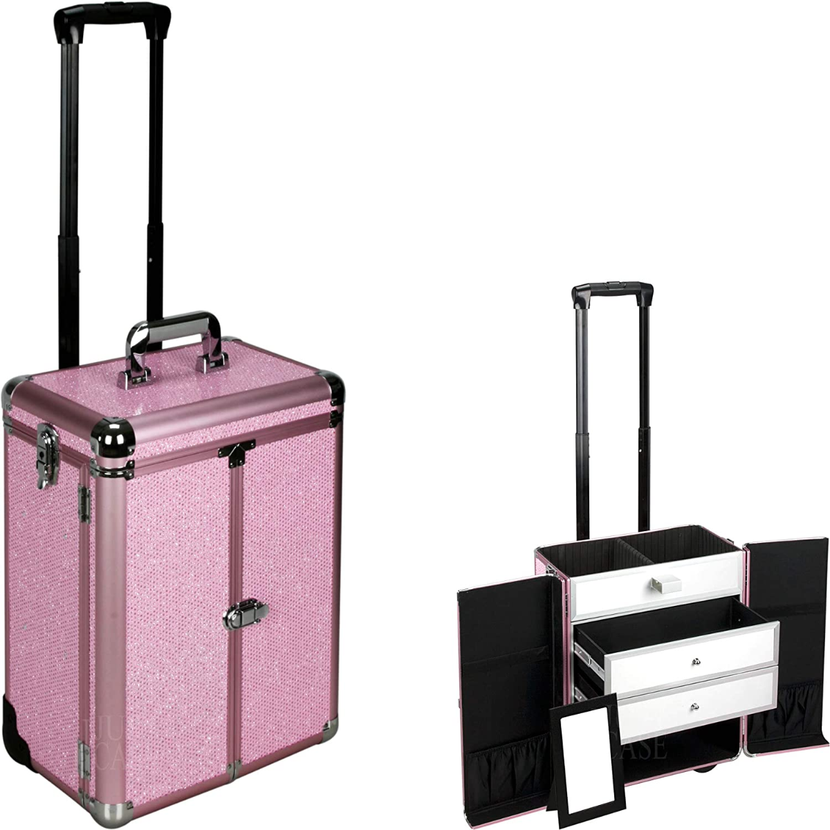 pink rolling makeup case