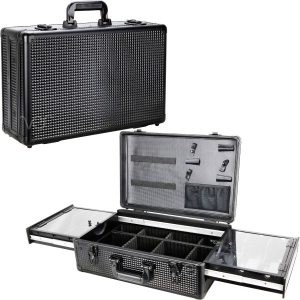 VBK008 - Black Ice Cube Professional Barber Portable Travel Case with Sliding Clipper Tray