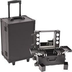 lack Leather-Like Professional Rolling Makeup Studio Case