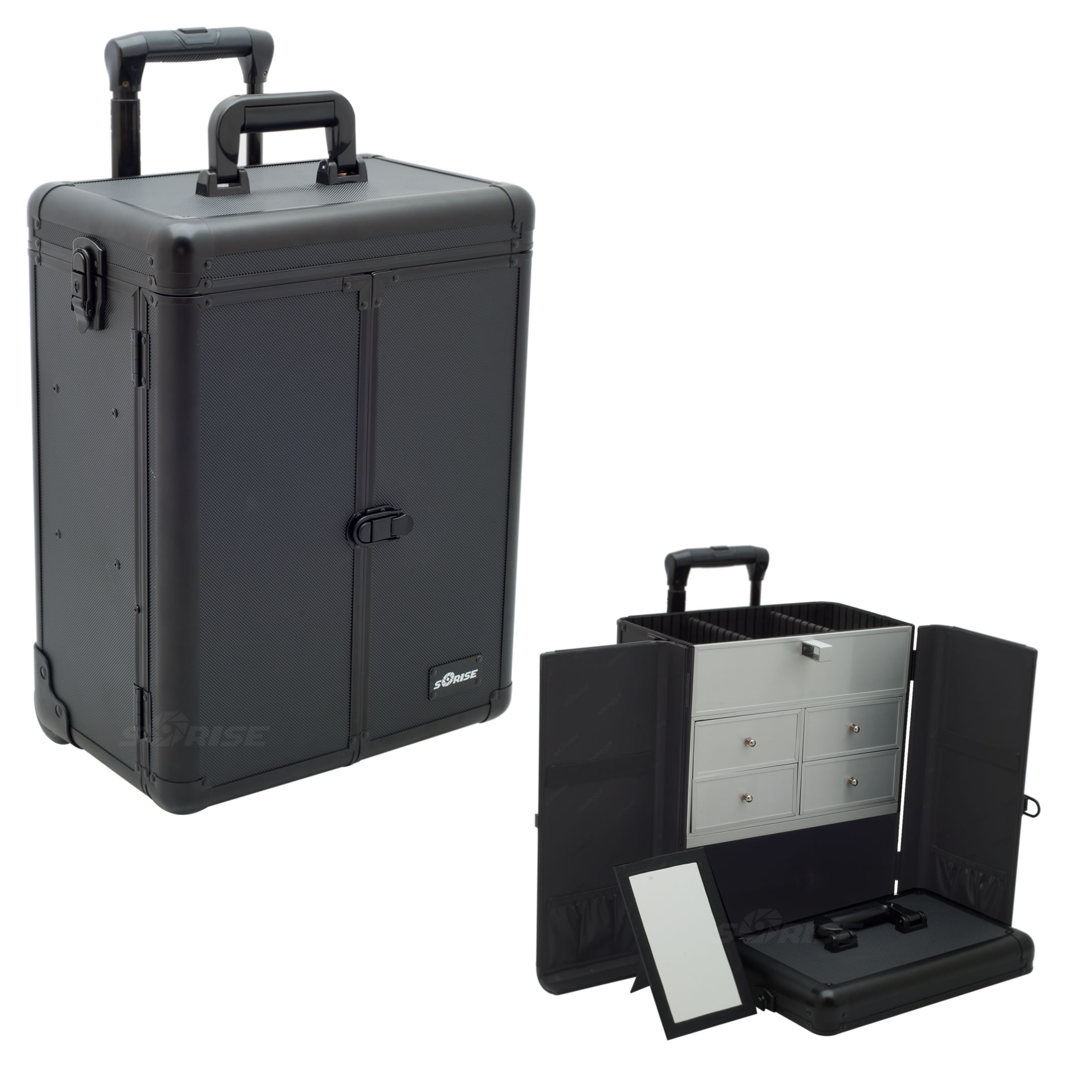 Black Professional Makeup Rolling Case