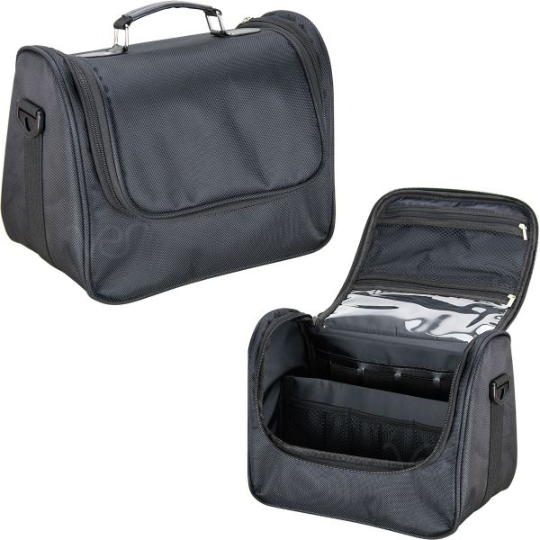 HK3605 - Black Soft_Sided Travel Makeup Case with Mesh and Clear Pockets